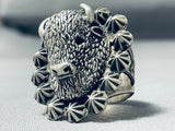 Exceptional Native American Navajo Sterling Silver Buffalo Ring-Nativo Arts