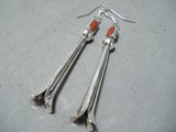 Exceptional Navajo Native American Coral Sterling Silver Blossom Earrings-Nativo Arts