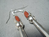 Exceptional Navajo Native American Coral Sterling Silver Blossom Earrings-Nativo Arts