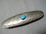 Exceptional Vintage Native American Navajo Blue Gem Turquoise Sterling Silver Barrette-Nativo Arts
