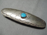 Exceptional Vintage Native American Navajo Blue Gem Turquoise Sterling Silver Barrette-Nativo Arts