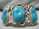 Exceptional Vintage Native American Navajo Blue Gem Turquoise Sterling Silver Bracelet Cuff-Nativo Arts