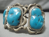 Exceptional Vintage Native American Navajo Blue Gem Turquoise Sterling Silver Bracelet Cuff-Nativo Arts