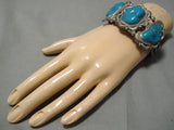 Exceptional Vintage Native American Navajo Blue Gem Turquoise Sterling Silver Bracelet Cuff-Nativo Arts