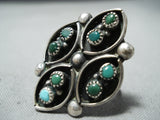 Exceptional Vintage Native American Navajo Cerrillos Turquoise Sterling Silver Ring Old-Nativo Arts