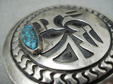 Exceptional Vintage Native American Navajo Kingman Turquoise Sterling Silver Pin/ Pendant-Nativo Arts