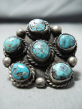 Exceptional Vintage Native American Navajo Pilot Mountain Turquoise Sterling Silver Ring-Nativo Arts
