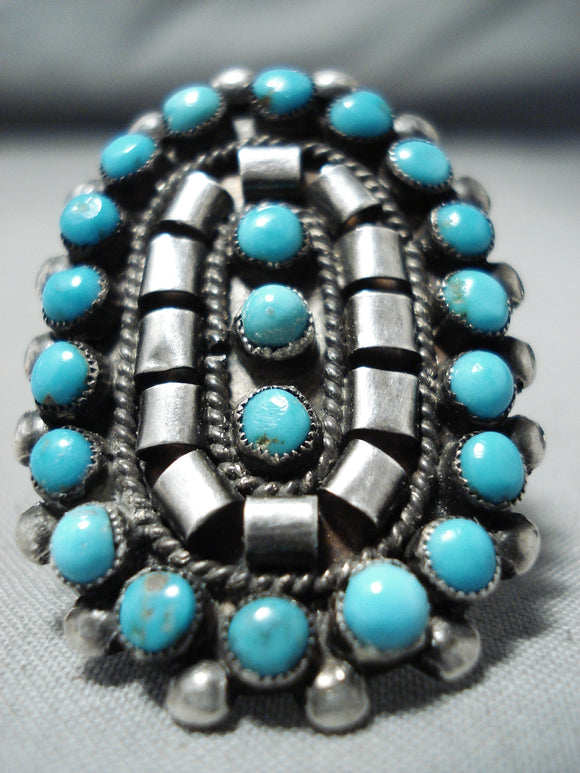 Exceptional Vintage Native American Navajo Turquoise Sterling Silver Ring Old-Nativo Arts