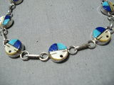Exceptional Vintage Native American Zuni Inlay Turquoise Lapis Sunfaces Sterling Silver Bracelet-Nativo Arts