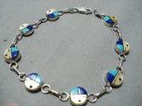 Exceptional Vintage Native American Zuni Inlay Turquoise Lapis Sunfaces Sterling Silver Bracelet-Nativo Arts