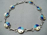 Exceptional Vintage Native American Zuni Inlay Turquoise Lapis Sunfaces Sterling Silver Bracelet-Nativo Arts