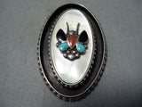 Exceptional Vintage Native American Zuni Mother Of Pearl Sterling Silver Pendant Old-Nativo Arts