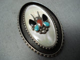 Exceptional Vintage Native American Zuni Mother Of Pearl Sterling Silver Pendant Old-Nativo Arts