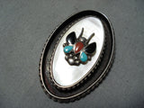 Exceptional Vintage Native American Zuni Mother Of Pearl Sterling Silver Pendant Old-Nativo Arts