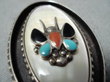 Exceptional Vintage Native American Zuni Mother Of Pearl Sterling Silver Pendant Old-Nativo Arts