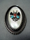Exceptional Vintage Native American Zuni Mother Of Pearl Sterling Silver Pendant Old-Nativo Arts