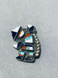 Exceptional Vintage Native American Zuni Turquoise Sterling Silver Rainbow Man Pin-Nativo Arts