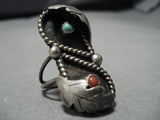 Exceptional Vintage Navajo Coral Sterling Silver Native American Ring Old-Nativo Arts
