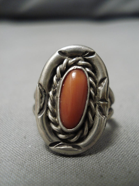 Exceptional Vintage Navajo Coral Sterling Silver Native American Ring-Nativo Arts