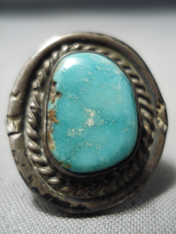 Exceptional Vintage Royston Turquoise Sterling Silver Ring Old Native American-Nativo Arts