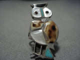Exceptional Vintage Zuni Native American Turquoise Sterling Silver Owl Ring-Nativo Arts