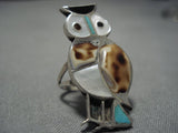Exceptional Vintage Zuni Native American Turquoise Sterling Silver Owl Ring-Nativo Arts