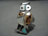 Exceptional Vintage Zuni Native American Turquoise Sterling Silver Owl Ring-Nativo Arts