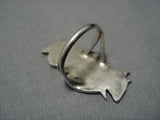 Exceptional Vintage Zuni Native American Turquoise Sterling Silver Owl Ring-Nativo Arts