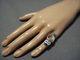 Exceptional Vintage Zuni Native American Turquoise Sterling Silver Owl Ring-Nativo Arts