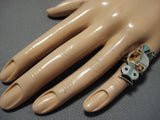Exceptional Vintage Zuni Native American Turquoise Sterling Silver Owl Ring-Nativo Arts