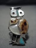 Exceptional Vintage Zuni Native American Turquoise Sterling Silver Owl Ring-Nativo Arts