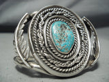 Exceptionally Detailed Turquoise Vintage Native American Navajo Sterling Silver Bracelet-Nativo Arts