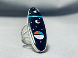 Expressive Native American Navajo Jet Inlay Sterling Silver Ring Signed-Nativo Arts