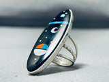 Expressive Native American Navajo Jet Inlay Sterling Silver Ring Signed-Nativo Arts