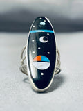 Expressive Native American Navajo Jet Inlay Sterling Silver Ring Signed-Nativo Arts