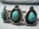 Expressive Vintage Native American Navajo Carico Lake Turquoise Sterling Silver Bracelet Old-Nativo Arts