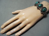 Expressive Vintage Native American Navajo Carico Lake Turquoise Sterling Silver Bracelet Old-Nativo Arts