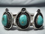 Expressive Vintage Native American Navajo Carico Lake Turquoise Sterling Silver Bracelet Old-Nativo Arts