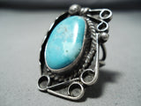 Expressive Vintage Native American Navajo Pilot Mountain Turquoise Sterling Silver Ring Old-Nativo Arts