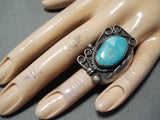 Expressive Vintage Native American Navajo Pilot Mountain Turquoise Sterling Silver Ring Old-Nativo Arts