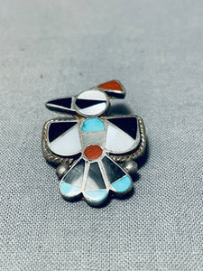 Expressive Vintage Native American Zuni Turquoise Sterling Silver Thunderbird Pin-Nativo Arts