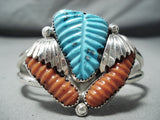 Expressive Zuni Turquoise, Coral Sterling Silver Bracelet Native American-Nativo Arts