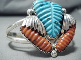 Expressive Zuni Turquoise, Coral Sterling Silver Bracelet Native American-Nativo Arts