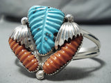 Expressive Zuni Turquoise, Coral Sterling Silver Bracelet Native American-Nativo Arts