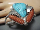 Expressive Zuni Turquoise, Coral Sterling Silver Bracelet Native American-Nativo Arts