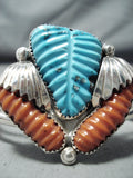 Expressive Zuni Turquoise, Coral Sterling Silver Bracelet Native American-Nativo Arts