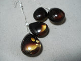 Exquisite Navajo Native American Amber Sterling Silver Earrings-Nativo Arts