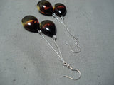 Exquisite Navajo Native American Amber Sterling Silver Earrings-Nativo Arts