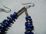 Exquisite Navajo Native American Lapis Heishi Sterling Silver Earrings-Nativo Arts