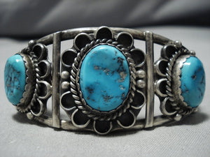 Exquisite Old Persin Turquoise Vintage Native American Navajo Sterling Silver Bracelet Old-Nativo Arts